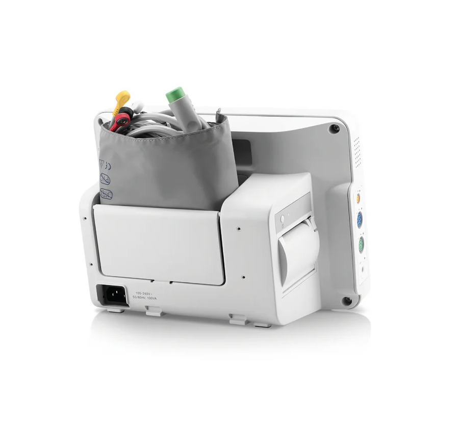 Monitor de signos vitales Marca Mindray modelo Umec12 con los siguientes parámetros: electrocardiograma, frecuencia respiratoria, saturación de oxígeno, presiones no invasivas y temperatura.